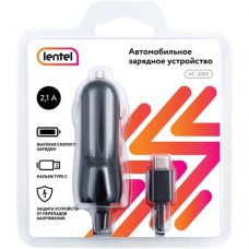 Купить Зарядное устройство для автомобиля LENTEL AC-3050 в комплекте с кабелем Usb A - Type-C 2,1А в Ленте