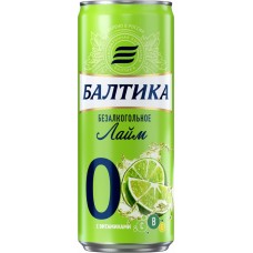 Напиток пивной безалкогольный БАЛТИКА 0 Лайм ароматизированный нефильтрованный пастеризованный 0,5%, 0.33л