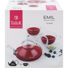Набор чайный TALLER Эмиль 3 предмета: заварочный чайник 800мл, 2 чашки по 250мл
