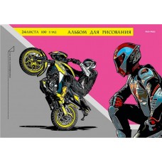 Альбом для рисования PROF-PRESS Мотоциклист на байке, А4, 24 листа, на гребне, Арт. 24-3760