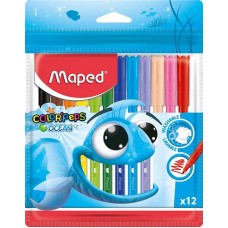 Фломастеры MAPED Color Pep's Ocean, 12 цветов, смываемые, ПВХ, Арт. 845720