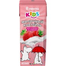 Купить Коктейль молочный для питания детей ЛЕНТА KIDS Муми-тролли Клубника со сливками 3,2%, без змж, 200г в Ленте