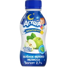 Купить Йогурт питьевой детский АГУША Засыпай-ка Яблоко зеленое, мелисса 2,7%, с 8 месяцев, без змж, 180г в Ленте