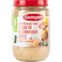 Пюре рыбно-овощное SEMPER Картофельное пюре с семгой в сливочном соусе, с 12 месяцев, 190г