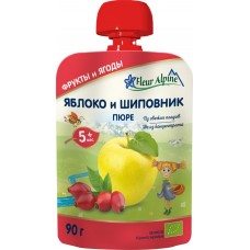 Пюре фруктово-ягодное FLEUR ALPINE Яблоко и шиповник Organic, с 5 месяцев, 90г