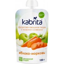 Пюре фруктово-овощное KABRITA Яблоко-морковь с козьими сливками, с 6 месяцев, 100г