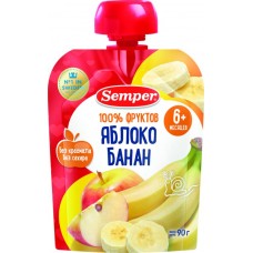 Купить Пюре фруктовое SEMPER Яблоко, банан, с витамином С, с 6 месяцев, 90г в Ленте