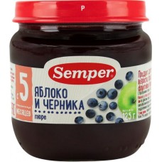 Пюре фруктово-ягодное SEMPER Яблоко и черника, с 5 месяцев, 125г