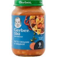 Пюре GERBER Паста с овощами и говядиной, с 12 месяцев, 190г