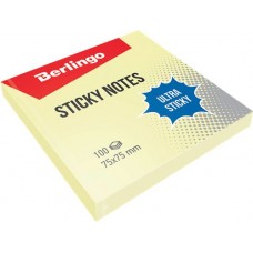 Блок для записей BERLINGO Ultra Sticky 7,5х7,5см, с клеевым краем, 100 листов, пастельные цвета, в ассортименте
