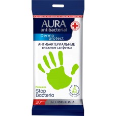 Салфетки влажные AURA Antibacterial Derma Protect антибактериальные, 20шт