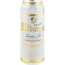 Пиво светлое BITBURGER фильтрованное непастеризованное, 4,8%, ж/б, 0.5л