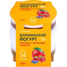 Йогурт КОЛОМЕНСКИЙ Черника, малина и манго 5%, без змж, 170г