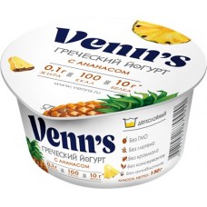 Купить Йогурт VENN'S Греческий с ананасом 0,1%, без змж, 130г в Ленте