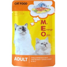 Корм консервированный для взрослых кошек MEO Тунец и креветки в желе, 80г