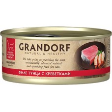 Корм консервированный для кошек GRANDORF Филе тунца с креветками, 70г
