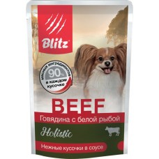 Купить Корм консервированный для собак BLITZ Holistic Говядина с белой рыбой кусочки в соусе, 85г в Ленте