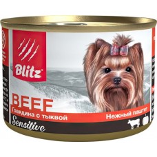 Купить Корм консервированный для собак BLITZ Sensitive Паштет Говядина с тыквой, 200г в Ленте