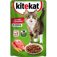 Корм консервированный для взрослых кошек KITEKAT Сочная говядина с
говядиной в соусе,
85г