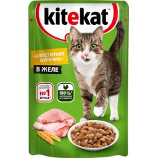 Корм консервированный для кошек KITEKAT c сочными кусочками курицы в желе, 85г