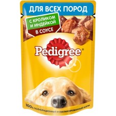 Корм консервированный для взрослых собак PEDIGREE с кроликом и индейкой в соусе, для всех пород, 85г