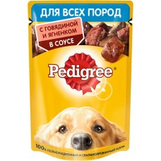 Купить Корм консервированный для взрослых собак PEDIGREE с говядиной и ягненком в соусе, для всех пород, 85г в Ленте