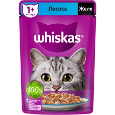 Корм консервированный для взрослых кошек WHISKAS желе с лососем, 75г