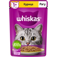 Корм консервированный для взрослых кошек WHISKAS рагу с курицей, 75г