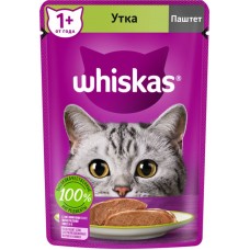Корм консервированный для взрослых кошек WHISKAS паштет с уткой, 75г
