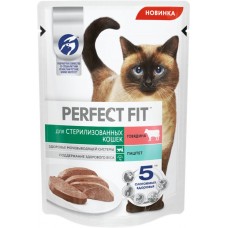 Корм консервированный для взрослых кошек PERFECT FIT Sterile паштет с говядиной, для стерилизованных, 75г