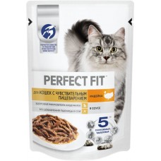 Корм консервированный для взрослых кошек PERFECT FIT Sensitive с индейкой в соусе, для чувствительного пищеварения, 75г