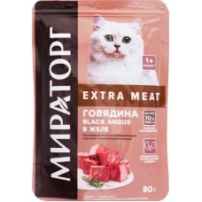 Купить Корм консервированный для взрослых кошек WINNER Extra Meat Говядина Black Angus в желе, для стерилизованных, 80г в Ленте