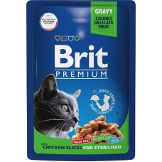Корм консервированный для взрослых кошек BRIT Цыпленок в соусе, для стерилизованных, 85г