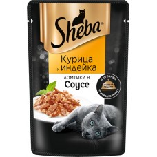 Корм консервированный для взрослых кошек SHEBA ломтики в соусе с курицей и индейкой, 75г