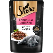 Купить Корм консервированный для взрослых кошек SHEBA ломтики в соусе с говядиной и кроликом, 75г в Ленте