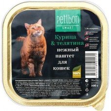 Купить Корм консервированный для взрослых кошек PETIBON Паштет с курицей и телятиной, 100г в Ленте