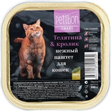 Корм консервированный для взрослых кошек PETIBON Паштет с телятиной и кроликом, 100г