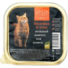 Корм консервированный для взрослых кошек PETIBON Паштет с индейкой и уткой, 100г