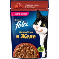 Купить Корм влажный для взрослых кошек FELIX Sensations Говядина в желе с томатами, 75г в Ленте