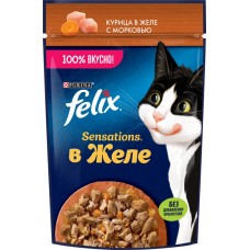 Купить Корм влажный для взрослых кошек FELIX Sensations Курица в желе с морковью, 75г в Ленте