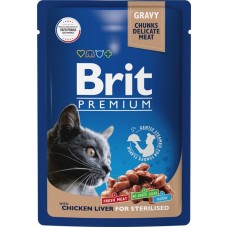 Корм консервированный для взрослых кошек BRIT Premium Куриная печень в соусе, для стерилизованных, 85г