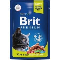 Купить Корм консервированный для взрослых кошек BRIT Premium Ягненок и говядина в соусе, для стерилизованных, 85г в Ленте