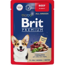 Купить Корм консервированный для взрослых собак BRIT Premium Говядина в соусе, 85г в Ленте