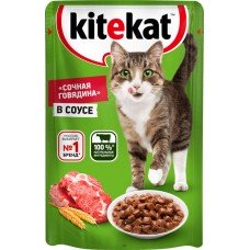 Купить Корм консервированный для взрослых кошек KITEKAT Сочная говядина с
говядиной в соусе,
85г в Ленте