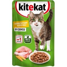Купить Корм консервированный для кошек KITEKAT c сочными кусочками курицы в соусе, 85г в Ленте