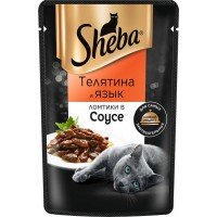 Корм консервированный для взрослых кошек SHEBA ломтики в соусе с телятиной и языком, 75г