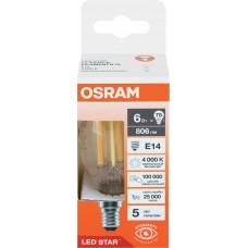 Лампа светодиодная OSRAM LED Star, 6Вт, 4000К, нейтральный белый свет, E14, колба B
