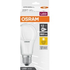 Лампа светодиодная OSRAM Base, 860лм, 12Вт, 3000К, теплый белый свет, E27, колба A