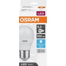 Купить Лампа светодиодная OSRAM Base, 550лм, 6,5Вт, 4000К, нейтральный белый свет, E27 в Ленте