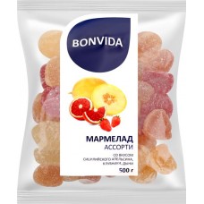 Купить Мармелад желейно-формовой BONVIDA Ассорти со вкусом сицилийского апельсина, клубники, дыни, 500г в Ленте